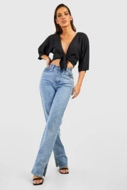 Oberteil Mit Fledermaus-Ärmeln Und Schnür-Detail -Deutschland Mode Pfiff Verkaufs-Shop gzz37627 black xl 2