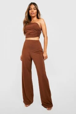 Einärmliges Strukturiertes Gerafftes Crop Top -Deutschland Mode Pfiff Verkaufs-Shop gzz37859 chocolate xl 2