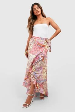 Wickel-Maxirock Mit Paisley-Print Und Rüschensaum