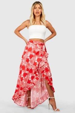 Floraler Wickel-Maxirock Mit Rüschensaum 6 Floraler Wickel-Maxirock Mit Rüschensaum -Deutschland Mode Pfiff Verkaufs-Shop gzz38920 pink xl 2