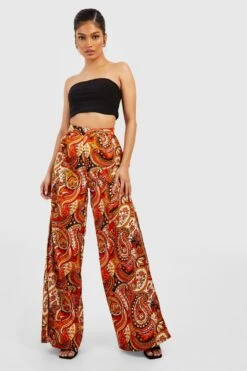 Weite Paisley-Print Hose Mit Seitenschlitz -Deutschland Mode Pfiff Verkaufs-Shop gzz38926 orange xl 2