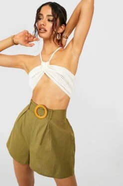 Paperbag-Shorts Aus Leinen Mit Bast-Schnalle -Deutschland Mode Pfiff Verkaufs-Shop gzz38998 khaki xl 2