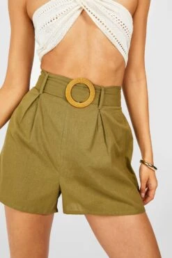 Paperbag-Shorts Aus Leinen Mit Bast-Schnalle -Deutschland Mode Pfiff Verkaufs-Shop gzz38998 khaki xl 3