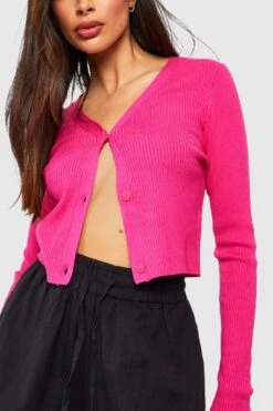 Kurzer Gerippter Strick-Cardigan 7 Kurzer Gerippter Strick-Cardigan -Deutschland Mode Pfiff Verkaufs-Shop gzz39356 hot20pink xl 3