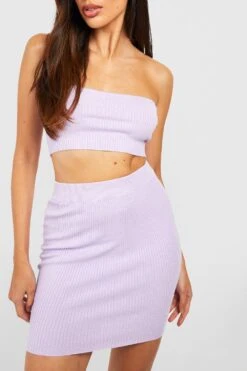 Rippstrick Bandeau Crop Top & Midirock -Deutschland Mode Pfiff Verkaufs-Shop gzz39357 lilac xl 3