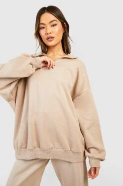 Oversize Sweatshirt Mit Halben Reißverschluss