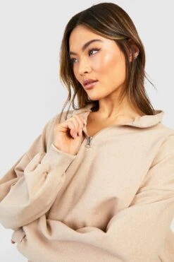 Oversize Sweatshirt Mit Halben Reißverschluss -Deutschland Mode Pfiff Verkaufs-Shop gzz39542 stone xl 3