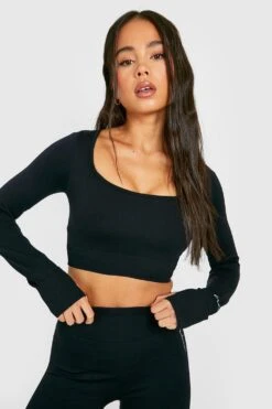 Petite Langärmliges Nahtloses Sport-Top Mit Geradem Ausschnitt -Deutschland Mode Pfiff Verkaufs-Shop gzz39963 black xl 3
