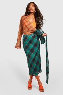 Karierter Midirock Mit Schlitz -Deutschland Mode Pfiff Verkaufs-Shop gzz40160 khaki xl 2