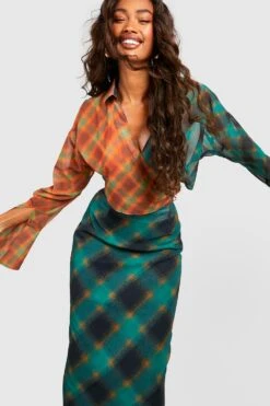 Karierter Midirock Mit Schlitz -Deutschland Mode Pfiff Verkaufs-Shop gzz40160 khaki xl 3