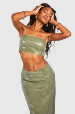 Pailletten Bandeau-Oberteil -Deutschland Mode Pfiff Verkaufs-Shop gzz40179 khaki xl 2