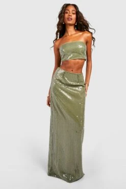 Pailletten Bandeau-Oberteil -Deutschland Mode Pfiff Verkaufs-Shop gzz40179 khaki xl 3