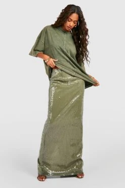 Pailletten-Maxirock -Deutschland Mode Pfiff Verkaufs-Shop gzz40180 khaki xl 3