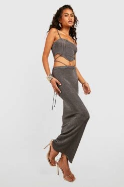 Gestricktes Metallic Korsett-Top Und Maxirock -Deutschland Mode Pfiff Verkaufs-Shop gzz40310 gun20metal xl 2