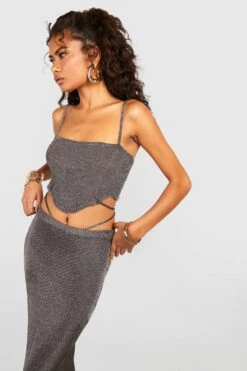 Gestricktes Metallic Korsett-Top Und Maxirock -Deutschland Mode Pfiff Verkaufs-Shop gzz40310 gun20metal xl 3