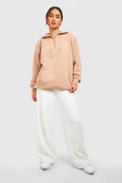 Sweatshirt Mit Doppelten Taschen Und Halbem Reißverschluss -Deutschland Mode Pfiff Verkaufs-Shop gzz40367 taupe xl 2