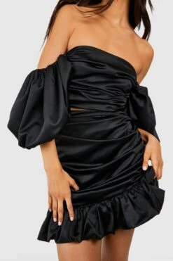 Satin-Minirock Mit Gerafftem Saum -Deutschland Mode Pfiff Verkaufs-Shop gzz40645 black xl 3