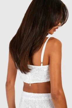 Pailletten Crop Top Mit Geradem Ausschnitt -Deutschland Mode Pfiff Verkaufs-Shop gzz40656 ivory xl 2
