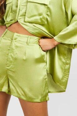 Strukturierte Satin-Shorts -Deutschland Mode Pfiff Verkaufs-Shop gzz40675 olive xl 3