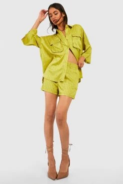 Satin-Shorts Mit Hahnentritt-Print -Deutschland Mode Pfiff Verkaufs-Shop gzz40677 chartreuse xl 2