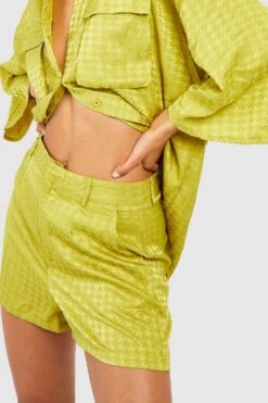 Satin-Shorts Mit Hahnentritt-Print -Deutschland Mode Pfiff Verkaufs-Shop gzz40677 chartreuse xl 3