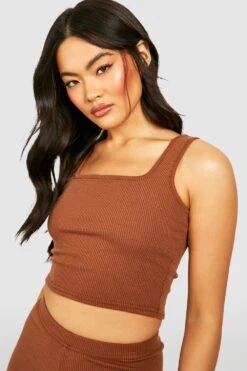 Geripptes Crop Top -Deutschland Mode Pfiff Verkaufs-Shop gzz40698 chocolate xl 3