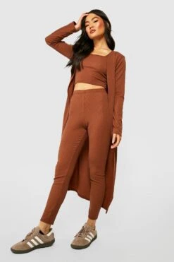 Langärmliger Gerippter Duster-Mantel -Deutschland Mode Pfiff Verkaufs-Shop gzz40700 chocolate xl 2