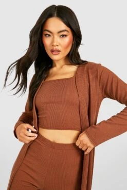 Langärmliger Gerippter Duster-Mantel -Deutschland Mode Pfiff Verkaufs-Shop gzz40700 chocolate xl 3