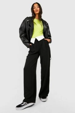 Hose Mit Weitem Bein Und Gefaltetem Bund -Deutschland Mode Pfiff Verkaufs-Shop gzz41592 black xl 2