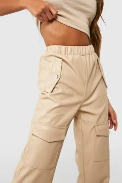 Weite Cargo-Hose In Lederoptik Mit Hohem Bund -Deutschland Mode Pfiff Verkaufs-Shop gzz41618 ecru xl 3