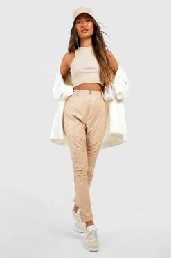 Moto Skinny Hose In Lederoptik Mit Hohem Bund