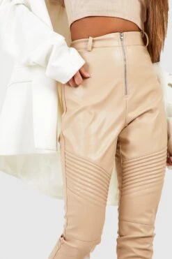 Moto Skinny Hose In Lederoptik Mit Hohem Bund -Deutschland Mode Pfiff Verkaufs-Shop gzz41620 ecru xl 3