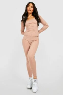 Gerippte Leggings Mit Hohem Bund -Deutschland Mode Pfiff Verkaufs-Shop gzz41885 dusty20rose xl 2