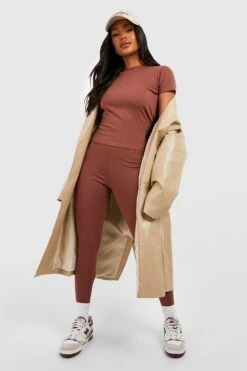 Kurzärmliges Mix & Match Rundhals-Oberteil Aus Baumwolle -Deutschland Mode Pfiff Verkaufs-Shop gzz41941 mocha xl 2