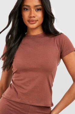 Kurzärmliges Mix & Match Rundhals-Oberteil Aus Baumwolle -Deutschland Mode Pfiff Verkaufs-Shop gzz41941 mocha xl 3