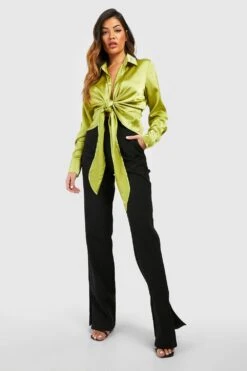 Satin-Hemd Mit Schnür-Detail -Deutschland Mode Pfiff Verkaufs-Shop gzz43823 chartreuse xl 2