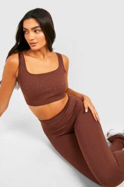 Ärmelloses Geripptes Kontur Crop Top -Deutschland Mode Pfiff Verkaufs-Shop gzz43977 chocolate xl 2