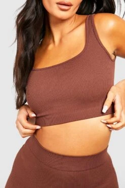 Ärmelloses Geripptes Kontur Crop Top -Deutschland Mode Pfiff Verkaufs-Shop gzz43977 chocolate xl 3