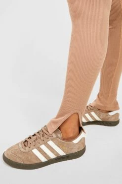 Strukturierte Gerippte Kontur-Leggings Mit Geteiltem Saum -Deutschland Mode Pfiff Verkaufs-Shop gzz44146 stone xl 3