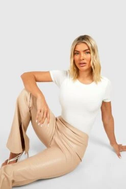 Schlaghose In Lederoptik Mit Hohem Bund -Deutschland Mode Pfiff Verkaufs-Shop gzz44162 ecru xl 2