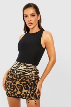 Gespleißter Geraffter Chiffon-Minirock Mit Animalprint