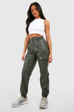 Cargo-Jogginghose In Lederoptik Mit Hohem Bund