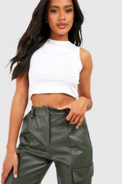 Cargo-Jogginghose In Lederoptik Mit Hohem Bund -Deutschland Mode Pfiff Verkaufs-Shop gzz45426 khaki xl 2