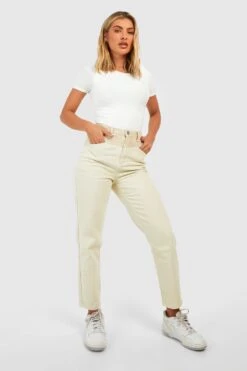 Mom-Jeans Mit Hohem Bund Und Kontrast Cord-Einsatz