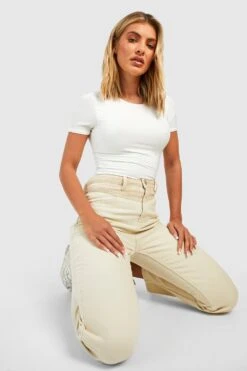 Mom-Jeans Mit Hohem Bund Und Kontrast Cord-Einsatz -Deutschland Mode Pfiff Verkaufs-Shop gzz45720 ecru xl 3