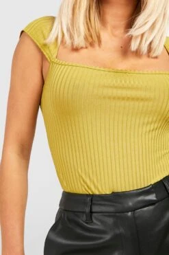 Gerippter Body Mit Geradem Ausschnitt Und Kurzen Ärmeln -Deutschland Mode Pfiff Verkaufs-Shop gzz45836 olive xl 3