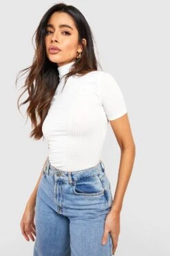 Kurzärmliger Gerippter Rollkragen-Body -Deutschland Mode Pfiff Verkaufs-Shop gzz45837 ivory xl 2