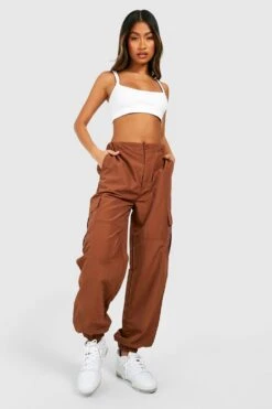 Cargo-Jogginghose Mit Hohem Bund Und Elastischem Bund -Deutschland Mode Pfiff Verkaufs-Shop gzz46101 chocolate xl 2