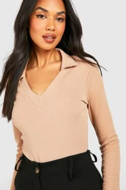 Body Aus Crepestoff Mit Geteilten Ärmeln Und Kragen -Deutschland Mode Pfiff Verkaufs-Shop gzz46359 camel xl 3