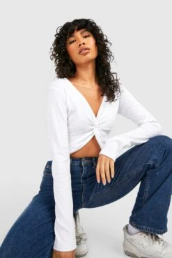 Langärmliges Geripptes Oberteil Mit Twist Vorne 6 Langärmliges Geripptes Oberteil Mit Twist Vorne -Deutschland Mode Pfiff Verkaufs-Shop gzz46371 white xl 2